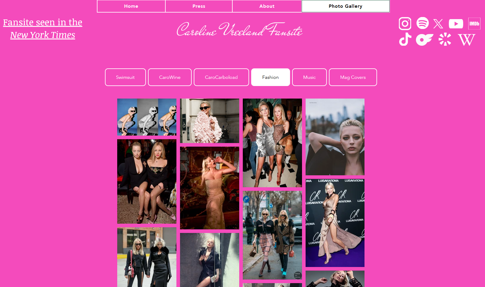 screenshot of carolinevreeland.com photo gallery of photos of Caroline Vreeland