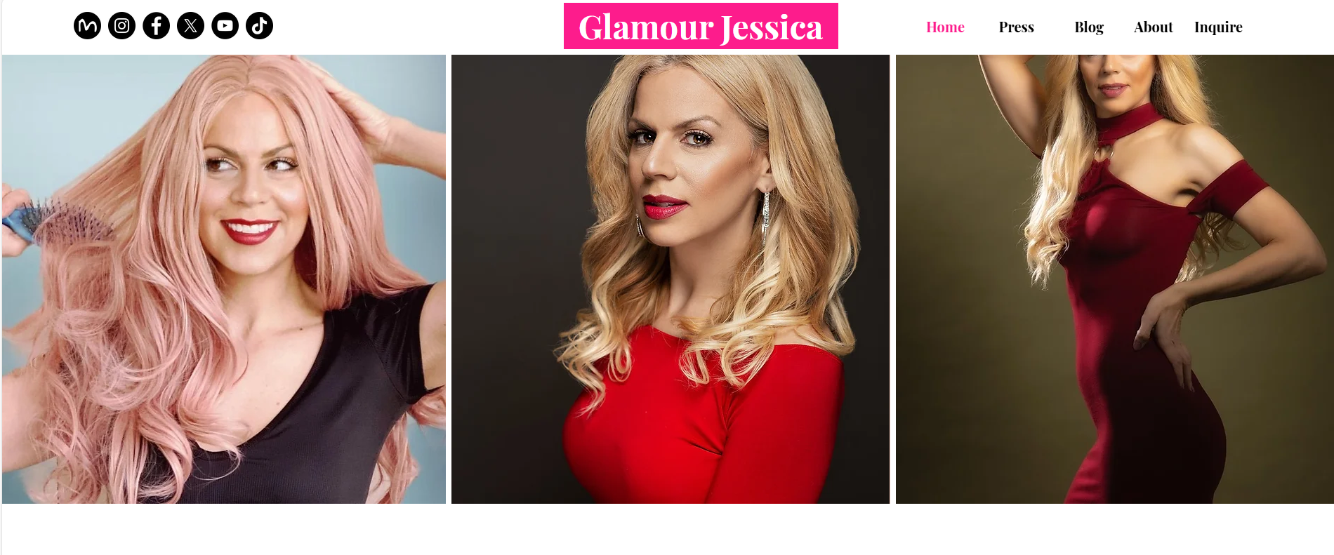 screenshot of glamourjessica.com homepage of 3 photos of Glamour Jessica