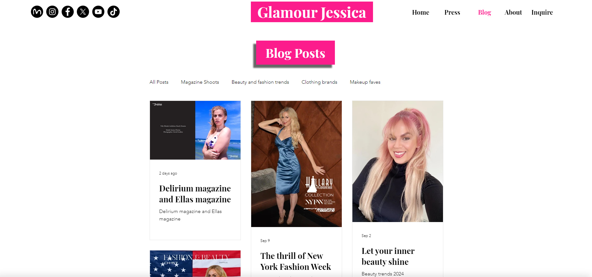 screenshot of Glamourjessica.com page with a stream of blog posts as images with text