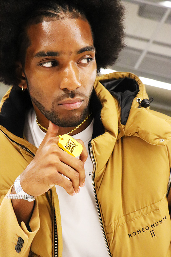 Model wearing Jumptag by Romeo Hunte