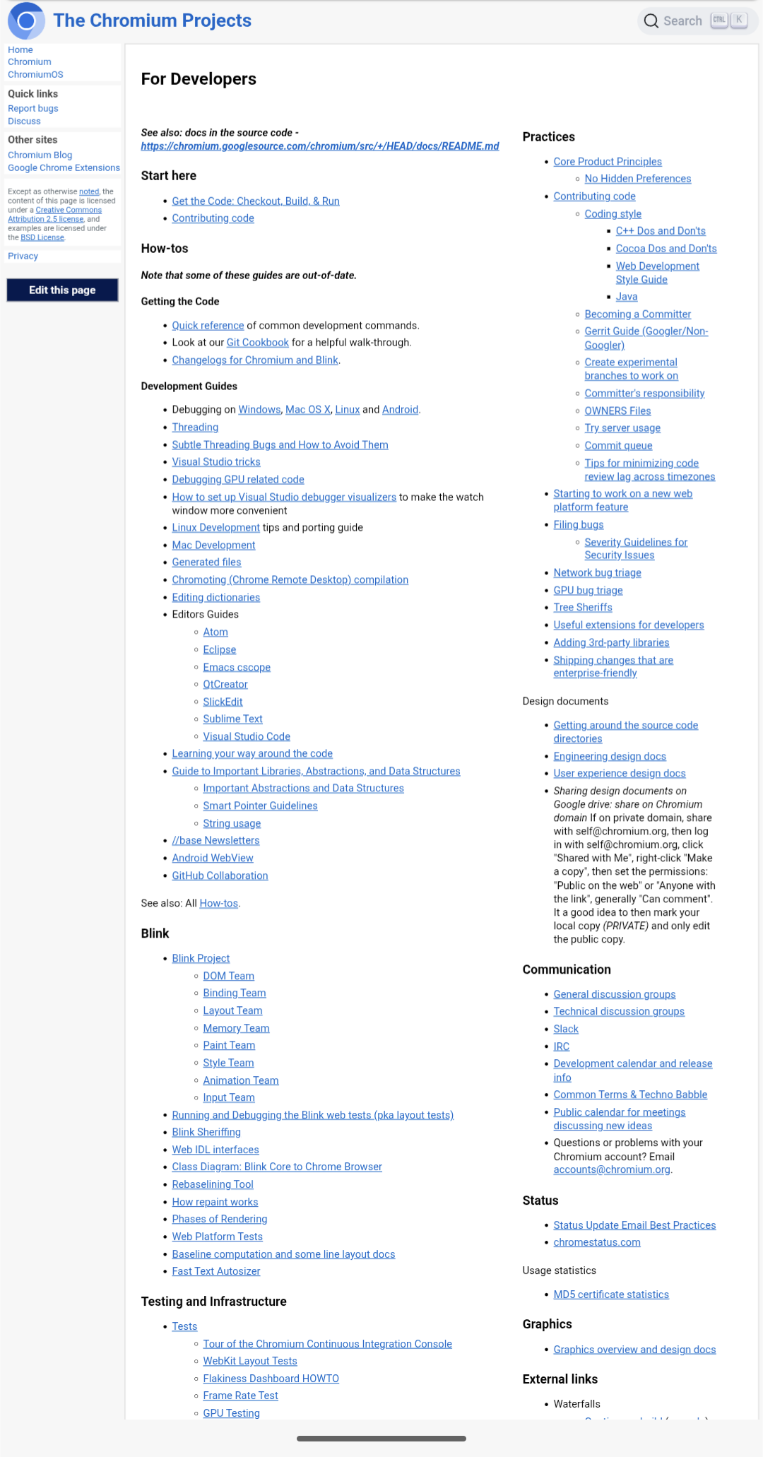 The For Developers page before the change, with the two-column layout squeezed side by side on a phone