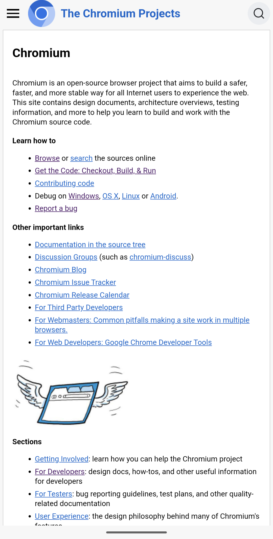 The Chromium project page after the change, with content at full width below a compact header