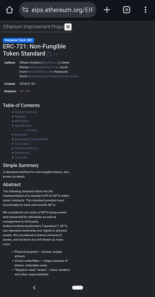 ERC-721 page with broken layout on mobile