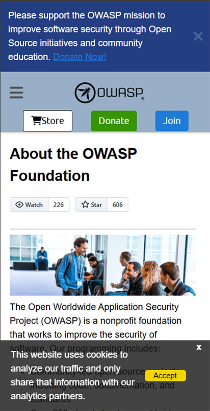 OWASP site theme mobile layout after responsive fixes