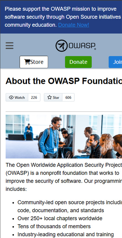 OWASP site theme mobile layout before responsive fixes
