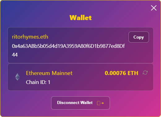 Su Squares branded wallet account modal from the fork