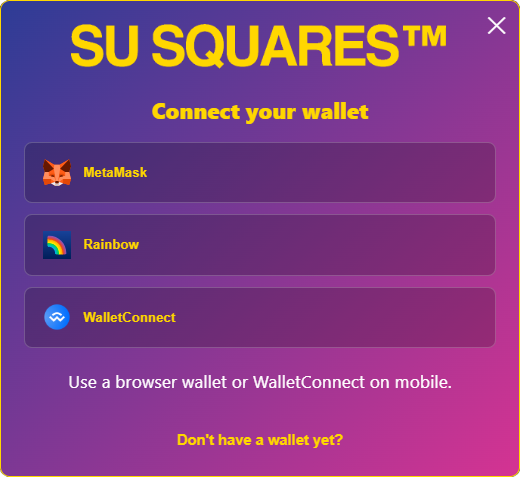 Su Squares branded wallet connect modal from the fork