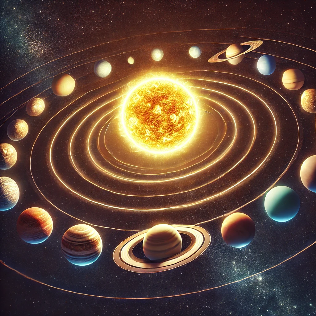 a solar system of planets surrounding a sun